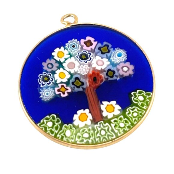 Murano 925 Glass Millefiori Tree Of Life Pendant Charm 1'' Signed - Picture 1 of 7